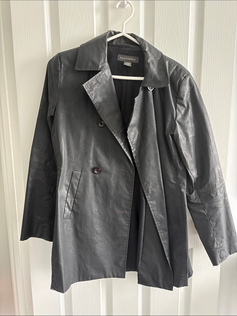 Banana Republic Black Faux Leather Double-Breasted Jacket